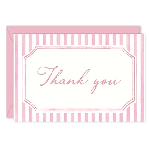 Whaline 24Pcs Pink Thank You Cards Striped Blank Note Cards with Envelopes Stickers Minimalist Pink Stripe Greeting Card for Wedding Birthday Baby Shower, 4 x 6 Inch - color: Pink