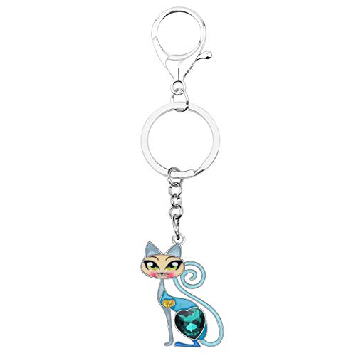 BONSNY Enamel Alloy Chain Cat Key Chains For Women Car Purse Handbag Charms keychains Gifts - color: Navy
