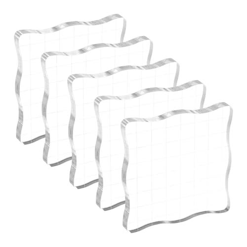 PATIKIL Acrylic Stamp Block, 5 Pack Stamping Block Square Shape with Grid Lines Decorative Mounting Blocks Set for Scrapbooking DIY Crafts Cards Making, 3" x 3" - size: 3" x 3"