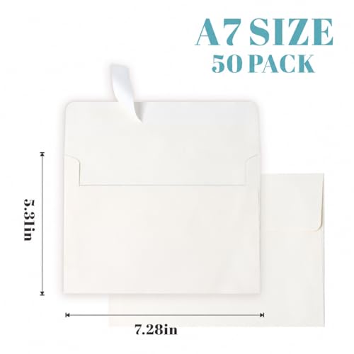 50 Pack 5x7 Envelopes, Cream White A7 Envelopes Self Seal for Invitations, Weddings, Greeting Cards, Mailing, Graduation, Party - Printable 5.31 x 7.28 Inches - color: Cream White, size: 50 Pack A7 Envelopes (5.31x7.28in)