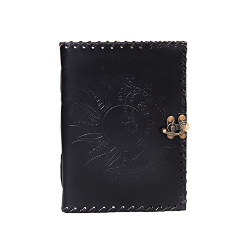 CREATIVE LEATHER ART Handmade Leather Journal Sun Moon Notebook (Black, 8x6 Inch) - color: Black, size: 8x6 Inch
