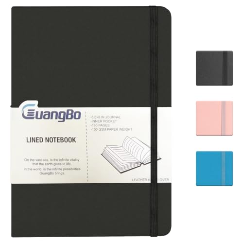 Lined Journal Notebook for Work with 160 Pages, 5.6" x 8" Hardcover Notebooks Journals Medium Size for Writing Women Men - color: black
