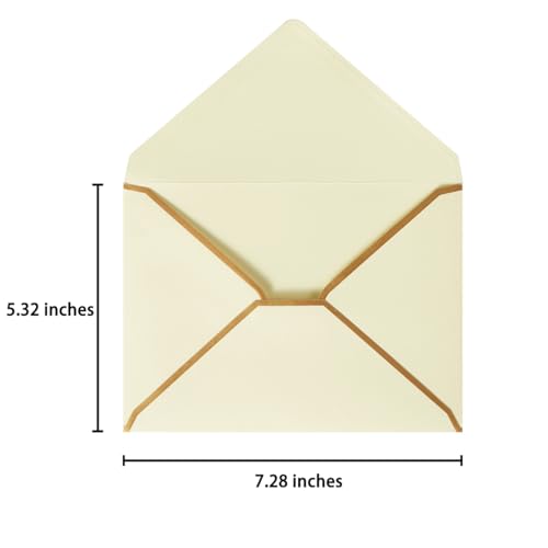 50 Pack A7 Envelopes Cream Color 5 x 7 with Gold Border | Self-Adhesive, V Flap, For Wedding, Graduation, Baby Shower, Parties, Invitations - color: Cream Color, size: A7 (5.32x7.28)