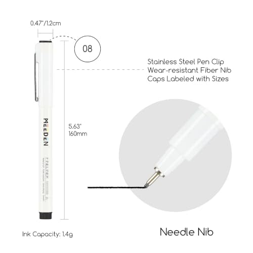 MEEDEN Micro Fineliner Drawing Pens: 0.8mm Needle Nib, 6 Pack, Black Ink | Waterproof archival ink for bold outlining, comic panels, lettering, manga, illustration, and strong line contrast - style: 0.8mm Needle Nib
