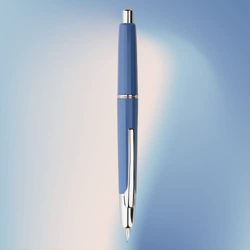 erofa Majohn A2 Press Fountain Pen Extra Fine Nib with Box, Retractable Blue Resin Ink Pen with Converter Writing Pen Set (Silver Clip Version - color: Blue--Silver Clip