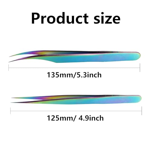 pson 2PCS Rainbow Tweezers Set, Stainless Steel Pointed Craft Tweezers, Colorful Fine Tip Tweezer Tools for Jewelry Making, Eyelash Extension, Repair, DIY (1 straight and 1 curved) - style: 1 straight and 1 curved