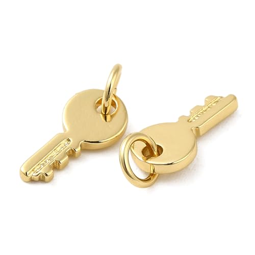 KitBeads 15Pcs Mini Key Charms Brass Lovely Key Metal Vintage Real 18K Gold Plated Pendants for Jewelry Making Bracelets Earrings Necklace Bulk