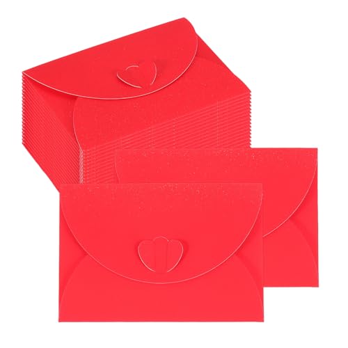 PATIKIL Mini Card Envelopes 4"x2.8", Cute Cards Holder with Heart Clasp for Birthday Weddings Favors Business Greeting Cards (Red, Pack of 50) - color: Red