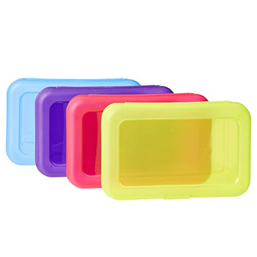 Amazon Basics Large Pencil Cases,Storage Organizer,Durable Plastic School Supply Box,Multi-Color Student Organization for Office,College & Classroom Supplies,(Pack of 48) - size: 48-Pack