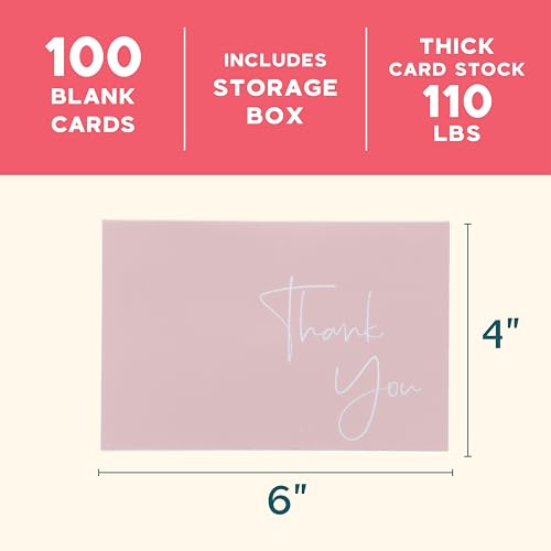 VNS Creations Thank You Cards With Envelopes - 100 Pack 4 x 6 Blank - Pink - color: Pink, size: 100 Pack - 4" x 6" (Value Pack)