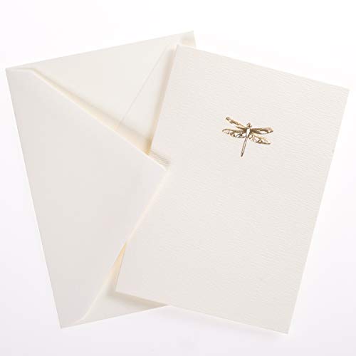 Graphique Dragonfly La Petite Presse Boxed Notecards - 10 Embossed and Embellished Gold Foil Blank Cards with Matching Envelopes, 3.25" x 4.75" - color: Dragonfly
