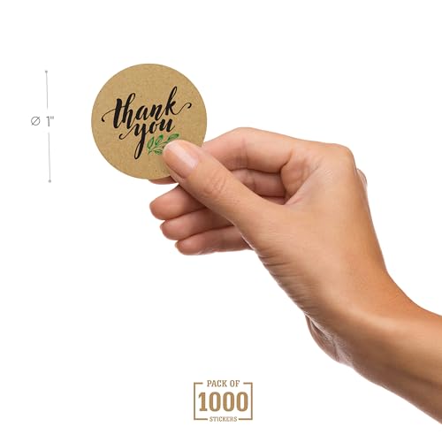easykart labels 1000 Kraft Thank You Sticker Labels | 1 Inch Size | Highly Recommended for Birthdays, Weddings, Giveaways, Bridal Showers and Perfect for Small Business Owners (1 Pack)