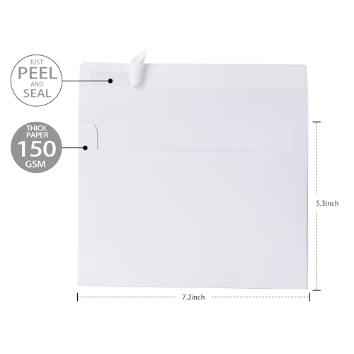 Janvale 5x7 Envelopes 150 Pack, A7 White Envelopes for Invitations, 5 1/4” x 7 1/4” Large for Weddings, Invitations, Greeting Cards, Postcards, Photos, Mailing, Quick Self Seal. - color: White, size: 5.5x7.5 (Pack of 3)