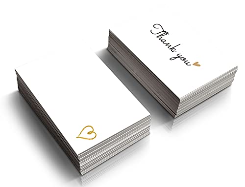 RXBC2011 100 Little Thank You Cards Gold Heart Design Bulk Thank you Notes for All Occasions Standard Business Card Size 3.5 x 2 inches white