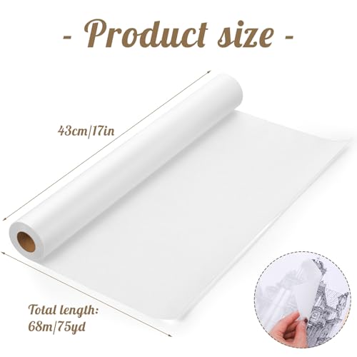 Tracing Paper Roll 17 in × 75 yd, White Translucent for Sewing, Drawing | Translucent Tear-Resistant Paper, Clean Line Transfer, Cut-To-Size Roll for Patterns, Drafting, Art Project & Gift Wrapping - size: 17in x 75yd