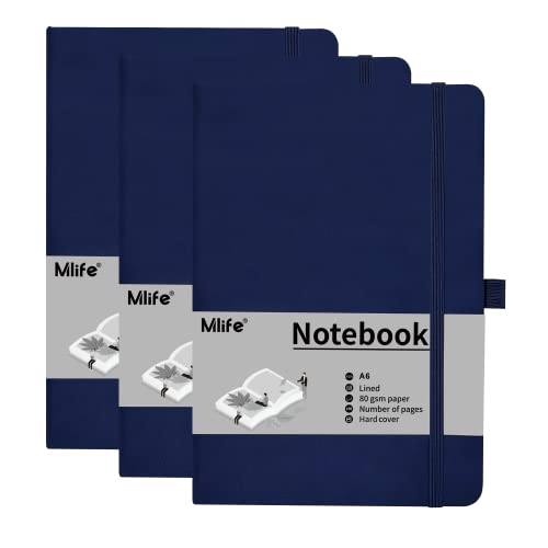Mlife 3 Pack A6 Small Journal Notebook, Lined Pocket Notebook with Pen Holder, Mini Notebook Hardcover, 192 Pages Blue - color: Blue, size: 3 Packs