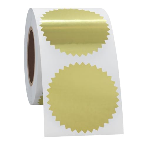 Hybsk 300pcs 2 inch Bright Gold Metallic Certificate Sealing Labels with Serrated Edge Awards Legal Embossing Stickers (Bright Gold) - color: Bright Gold