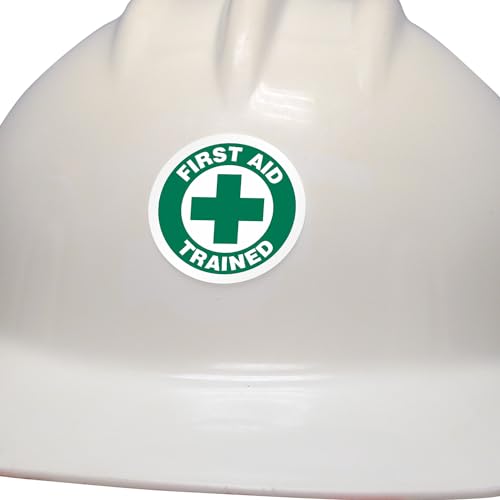 SmartSign First Aid Trained Pack of 5 Hard Hat Labels | Retro-Reflective, 2" Circle - color: First Aid Trained