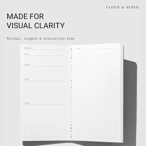 Cloth & Paper Travel Notebook | Meeting Notes – Bordeaux | Pocket Plus Meeting Notebook 3.2" x 6" | Structured Meeting Layout for Agenda, Attendees, Notes & Follow Up Tracking – Soft Touch Cover - color: Bordeaux