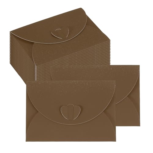 PATIKIL Mini Card Envelopes 4"x2.8", Cute Cards Holder with Heart Clasp for Birthday Weddings Favors Business Greeting Cards (Coffee, Pack of 50) - color: Coffee