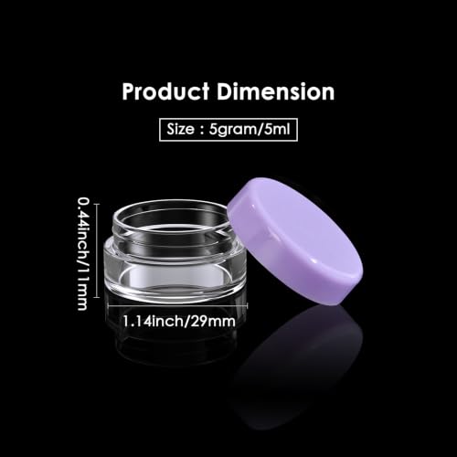 Eternal Moment 50 Pack 5G Sample Containers with Lids Cosmetic Small Jars | Makeup Travel Jars for Cream, Bead, Eye Shadow, Jewelry, Lotions, Powders, Glitters Lip Gloss with Labels,Spatulas (Purple) - color: Purple Lid, size: 0.17 Ounce