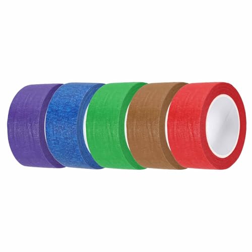 HARFINGTON 5pcs 1" x 11 Yard Colored Masking Tape Universal Crepe Paper Colorful Masking Painter Tape for Art Drawing DIY Handcraft Sealing, Dark Blue Dark Green Red Purple Brown - color: Dark Blue Dark Green Red Purple Brown, size: 1" x 11 Yard