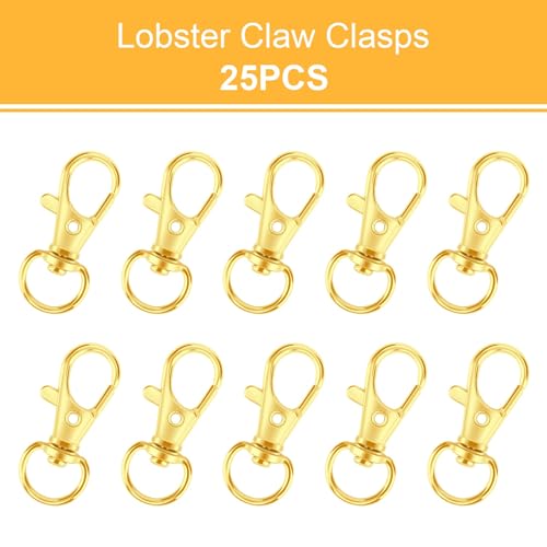 50PCS Metal Lobster Claw Clasp with Key Ring, 25PCS Keychains Clips Hooks and 25PCS Key Chain Rings, Key Chains Rings Accessories Making kit for Crafts, Gold - color: Gold