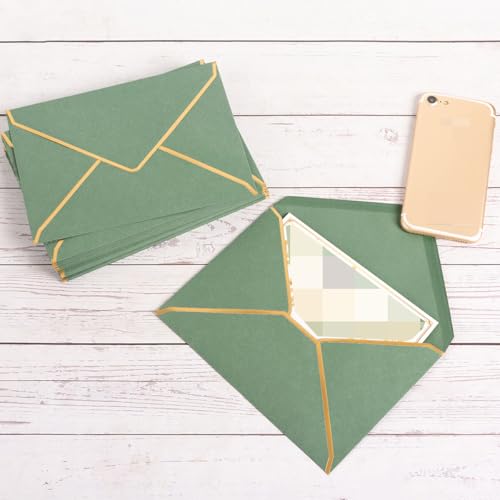 50 Pack A4 Envelopes Sage Green 4x6 with Gold Border, 4.25x6.25 - color: Sage Green, size: A4 (4.25x6.25)