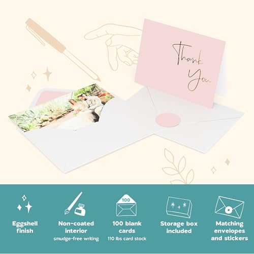 VNS Creations Thank You Cards With Envelopes - 100 Pack 4 x 6 Blank - Lilac - color: Burnished Lilac (Gold Foil), size: 100 Pack - 4" x 6" (Value Pack)