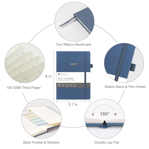 &And Per Se 2027 Planner, 12-Month Monthly & Weekly, 2027 Calendar Planner with 100gsm Paper, A5 Hardcover Faux Leather, 5.7" x 8" (Dark Blue) - color: Dark Blue, size: 5.7" x 8"(Jan 2027-Dec 2027)