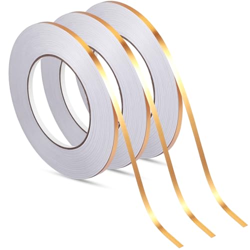 Zonon 3 Rolls 0.2" 0.4" 0.6" Gold Washi Tape 54.7 Yard Solid Foil Self Adhesive Polyester Film Metallic Tape for Detailing Graphic Arts for Crafts Walls Cars and Boats Trim(0.2'') - size: 0.2''