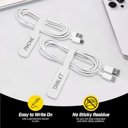 Wrap-It Storage Cable Labels - Large (30-Pack) White | Write On Cord Labels, Wire Labels, Cable Tags and Wire Tags for Cable Management and Organizer for Electronics, Computers - color: White, size: Large