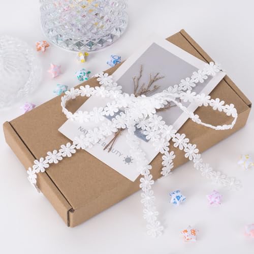 4 Yards Creamy White Lace Trim, Scalloped Edge Crocheted Lace Ribbons - color: Bowknot White (4 yards x 0.54" W)