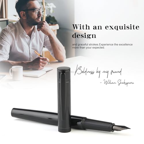 Fountain Pen Set, Elegant Executive Fine Nib Pen with Ink Converter, Refill Tool, Black & Assorted Cartridges, Bottled Ink, Gift for Journaling, Writing, Office and Beginners (All Black) - color: All Black