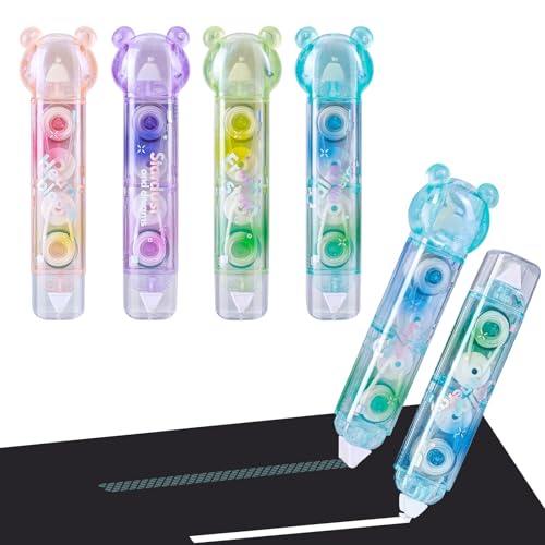 Temiary 4 Pcs 2 in 1 Correction Tape and Double Sided Tape Roller, Cute | Double Head Quick Dry White Wrong Out Tape Pens, with Scrapbook Adhesive Glue Tape Dispenser for School Office Supplies