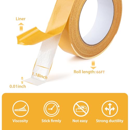 Double Sided Tape, 1.18 Inch x 66 Feet Fabric Tape, Mesh Double Stick Adhesive Tape for Clothes, Resistente Clear Tape For Making DIY Crafts, Paste Photo, Rug Fixed, Floor,Wall Decor,Office Decor, - size: 1.18Inch x 66Feet