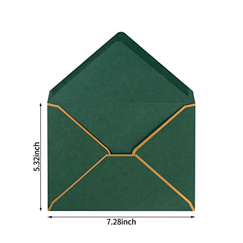50 Pack A7 Envelopes Dark Green 5 x 7 with Gold Border - color: Green, size: A7 (5.32x7.28)
