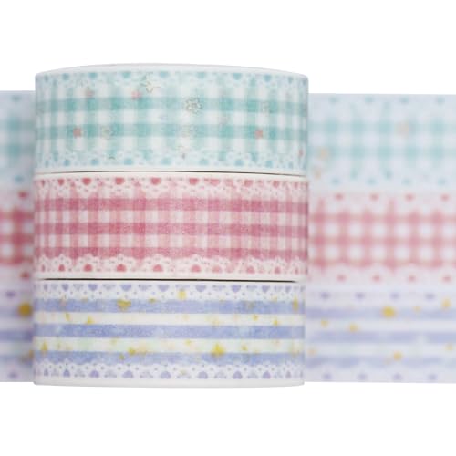 YUBBAEX Cute Printed Washi Tape 3 Rolls Japanese-Style Masking Tape Set Decorative for Arts, DIY Crafts, Journal Supplies, Planners, Scrapbook, Card/Gift Wrapping (Lace Checkered) - color: Lace Checkered