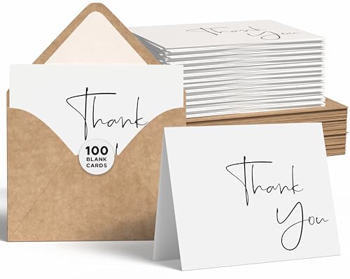 VNS Creations Thank You Cards With Envelopes - 100 Pack 4 x 6 Blank - White - color: White, size: 100 Pack - 4" x 6" (Value Pack)