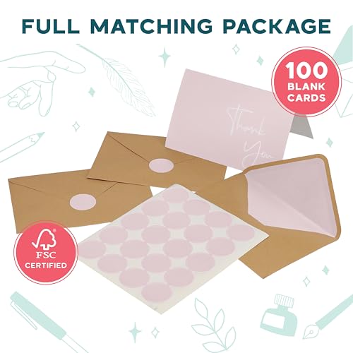 VNS Creations Thank You Cards With Envelopes - 100 Pack 4 x 6 Blank - Pink - color: Pink, size: 100 Pack - 4" x 6" (Value Pack)