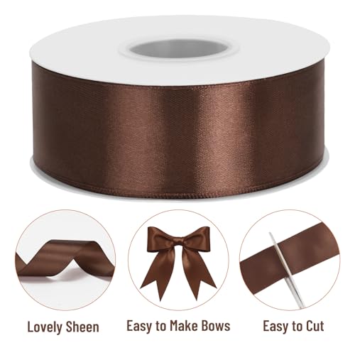 KINGLAKE Brown Satin Ribbon - 1-1/2'' x 100 Yards for Gift Wrapping - color: Brown, size: 1 1/2 Inch x 100 Yards