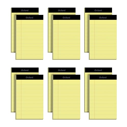 Oxford 5 x 8 Legal Pads, Narrow Ruled, Perforated Canary Yellow Lined Paper, 50 Sheets Per Writing Pad, Small Notepads for Business, College & Office Use, Made in the USA (74017), Pack of 12 - size: 5 x 8 (Pack of 12)