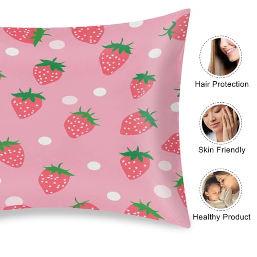 AUUXVA Pink Satin Pillowcase for Hair and Skin, Standard Size Girls Pillow Case Decorative Strawberry Pillow Sham with Envelope Closure Cute Pillow Cover for Bedroom Decor - color: Pink Strawberry, size: 20x26in