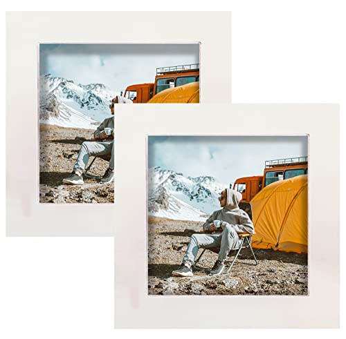 4x4 White Picture Frames Set of 2, Square Solid Wood Photo Frame for Tabletop or Wall Mounting - color: White, size: 4X4(2pcs)