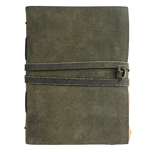 KomalC Vintage Leather Journal for women and men 8 x 6 inch Antique Handmade Deckle Edge Vintage Paper Leather Sketchbook - Book of Shadows Journal (Green) - color: Green