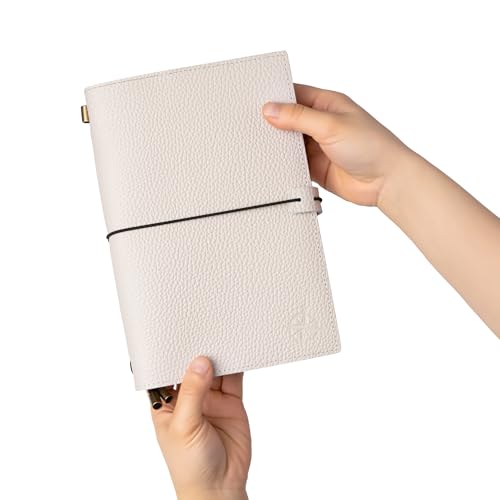 WANDERINGS A5 Travelers Notebook with Pockets – Oat Leather Journal – 6" x 8.5" (15 x 22cm) – Refillable Travel Journal – 120 GSM Blank Inserts - color: Oat