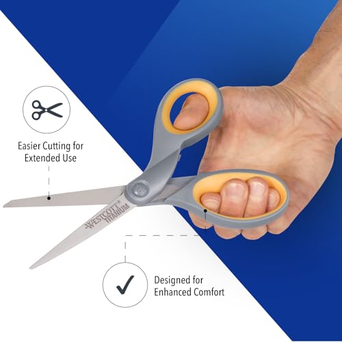Westcott 8-Inch Titanium Bonded Scissors for Home, Office, and Classroom - Perfect for Cutting Paper, Sewing, and Crafts - Heavy-Duty Design with Soft Handle - Gray/Yellow - 4-Pack - size: 4-Pack