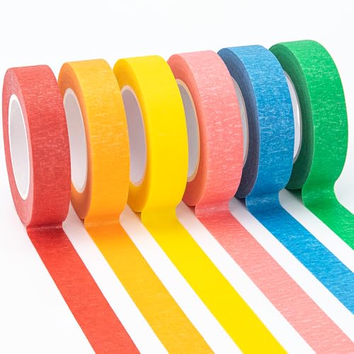 OWLKELA 6 Rolls Masking Tape, 0.6" x 16 Yard Per, Rainbow Colors - size: 6 Pcs
