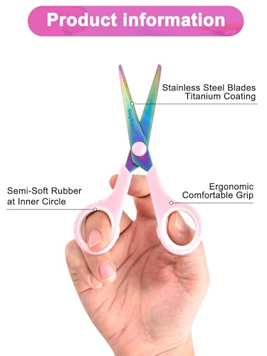 5" Small Craft Scissors All Purpose 3-Pack,Titanium Sharp Blades with Safe Blunt Tip, Semi-Soft Rubber Grip, Mini Shears for Adults & Kids, Sewing, School, Office, Paper, Scrapbook, Pink - size: 5.4"(Pink/3-Pack)