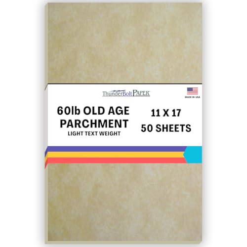 50 Aged Parchment 60# Text (=24# Bond) Paper Sheets - 11" X 17" (11X17 Inches) Tabloid | Ledger | Booklet Size - Vintage Colored Old Parchment Semblance - size: 11x17-50 Sheets